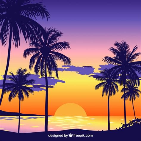 Fondo de atardecer en la playa con palmeras | Descargar ...