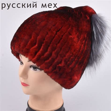 Rex Rabbit Fur Hat Women Winter Real Fur Caps With Pom Pom Silver Fox Fur Balls Hats Russian
