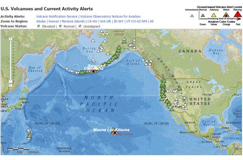 Interactive Map Of Volcanoes And Current Volcanic Activity Alerts In The United States