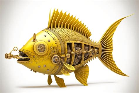 Premium Photo Vintage Mechanical Fish Made Of Yellow Metal In