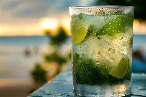 A Refreshing Mojito Cocktail Is Served In A Glass Garnished With Fresh