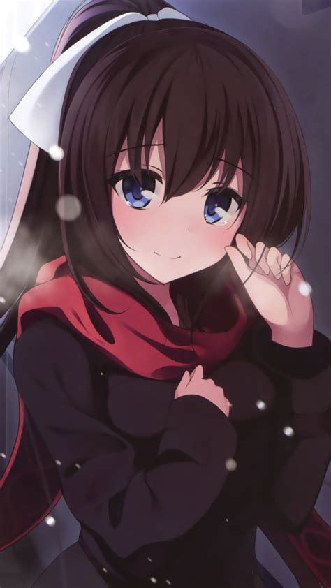Download Cute Blue Eyes Anime Girl Winter 720x1280 Wallpaper