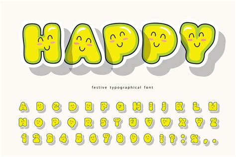Kawaii Bubble Font With Funny Smiling Faces 962959 Vector Art At Vecteezy
