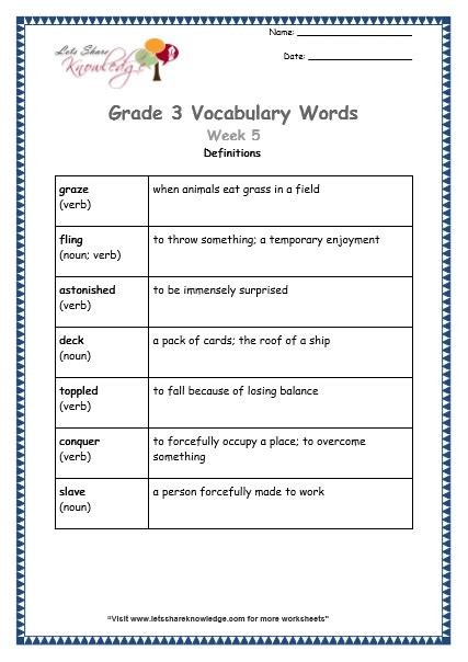 Grade 3 Vocabulary Worksheets Week 5 Lets Share Knowledge