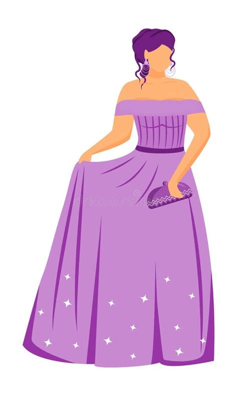 Beautiful Woman Wearing Evening Gown Semi Flat Color Vector Character