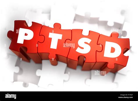 Ptsd Post Traumatic Stress Disorder White Word On Red Puzzles On
