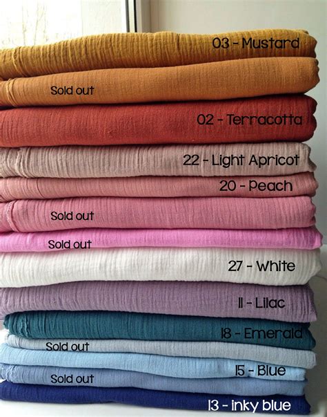 Cotton Muslin Fabric By The Yard By Meter Different Colors Etsy