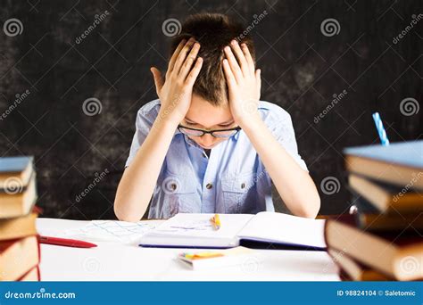 Boy Having Problems In Finishing Homework Stock Photo Image Of Lesson