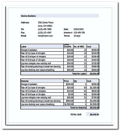 This includes a description of the structure, its purpose and features, and the fina. What to Be Included in Roofing Invoice Template with Example