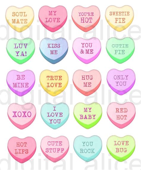 Candy Conversation Hearts Digital Download Fun Printable Candy Valentine Hearts Valentines Day