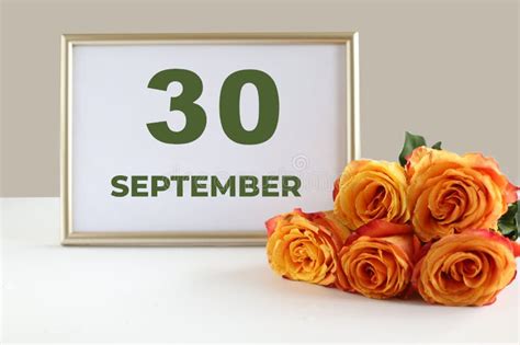 Day Of The Month 30 September Calendar Photo Frame And Yellow Rose On A