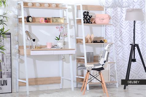 Chunky white stoneware base adds to its own. Tygeo Scandinavian Ladder Desk White and Oak - Selsey