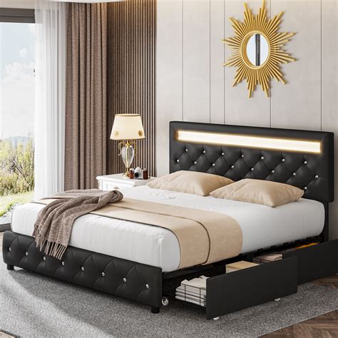 Free Shipping Homfa King Led Bed Frame With Storage Drawer