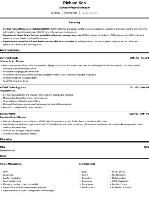 This project manager job description sample can by uploading my resume, i agree to the topresume terms of use and acknowledge i have read the. Senior Project Manager - Resume Samples and Templates | VisualCV