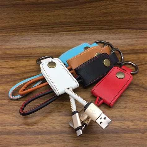 Multifunction Leather Keychain Micro 5pin Usb Sync Charger Data Cable