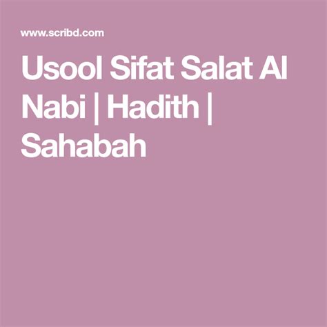 Usool Sifat Salat Al Nabi Hadith Sahabah Salat Hadith Read