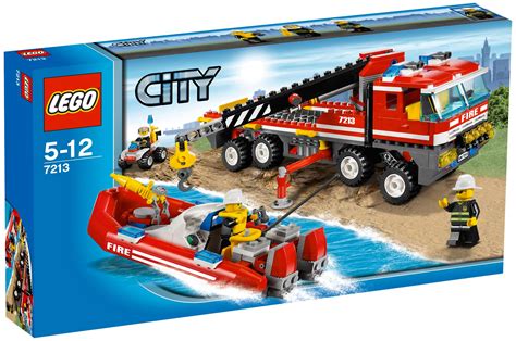 Lego City 7213 Pas Cher Le Camion Tout Terrain Et Le Bateau Des Pompiers