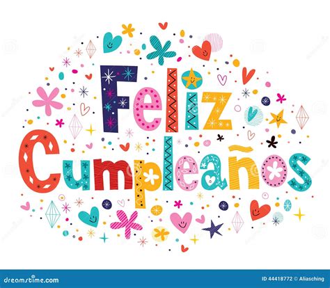 Feliz Cumpleanos Happy Birthday In Spanish Text Stock Vector Image