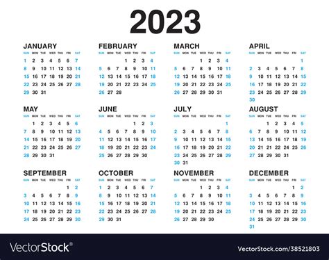 Calendar 2023 Template Simple Royalty Free Vector Image