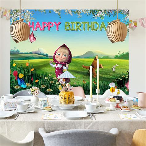Happy Birthday Backdrop Banner Poster Masha And The Bear Party Decorations Nesloonp Masha And