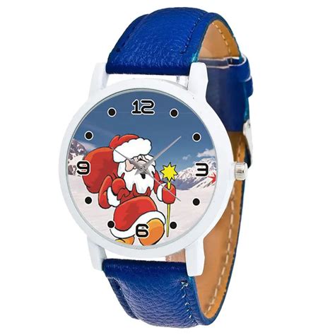 Women Watch Christmas Style Watches Santa Claus Dial Leather Band