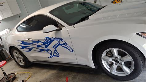 Horse Vinyl Blue Flames On White Ford Mustang Xtreme Digital Graphix