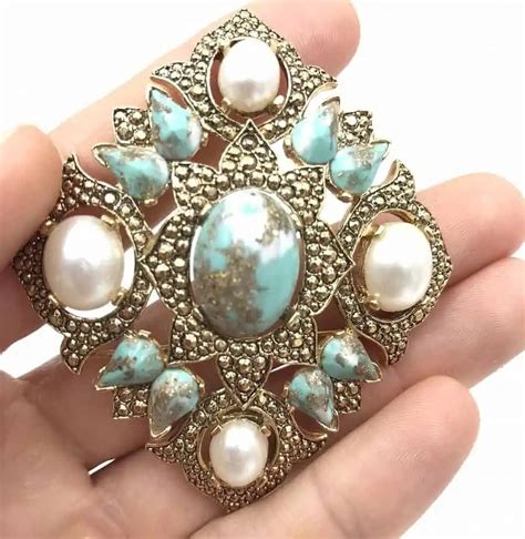 Vintage Brooch Pin Pearl Blue Rhinestone Remijewels Vintage Jewelry