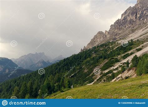 Beautiful Dolomite Mountains Near Misurina Mountain Lake Stock Photo