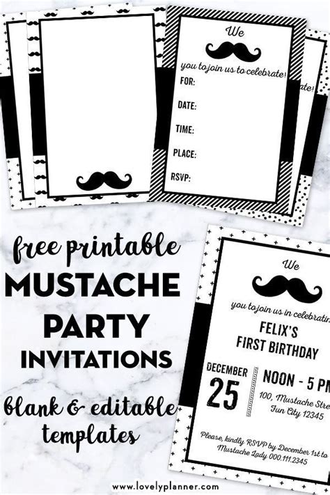 Usually, a boy likes to have masculine theme for their party, such as superhero, car or sport activity. Free Printable Mustache Party Invitations - Blank ...