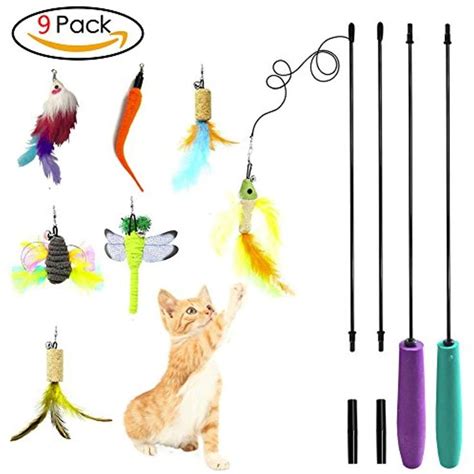 Keklle Cat Feather Toy Cat Toy Wand Interactive Teaser Catnip Toys Set