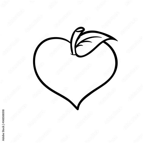 Heart Shaped Apple With Leaf Line Drawing For Coloring And Schooling