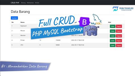 Full Crud Php Mysql Bootstrap Menambahkan Data Barang Create Ke Mysql Youtube