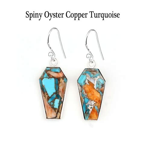 Spiny Mohave Oyster Copper Turquoise Earrings X Mm Coffin Shape