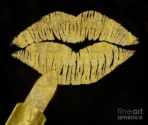 Golden Stardust Kiss Lipstick Gold Glitter Lips Fashion Art Digital