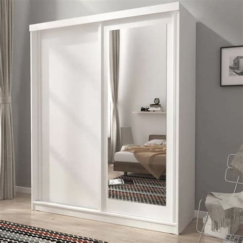 Aria Mirrored Wardrobe Large With 2 Sliding Doors In White Furniture