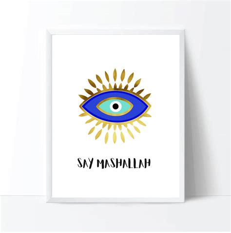 Say Mashallah Evil Eye Printable Blue Gold Eye Turkish Etsy Uk