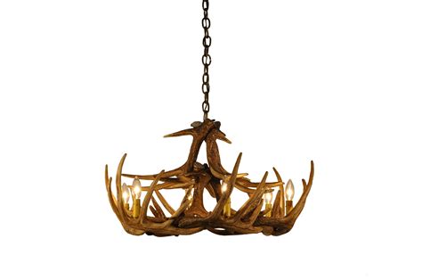 Reproduction fallow/mule deer chandelier, faux antler lights, rustic lamps. Whitetail Deer 9 Antler Chandelier | Cast Horn Designs