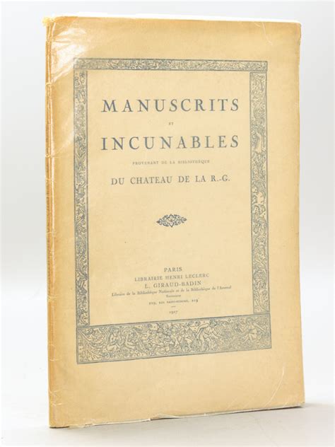 catalogue de manuscrits et incunables provenant de la bibliothèque du château de la