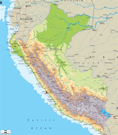 Large Physical Map Of Peru With Roads Cities And Airports Peru