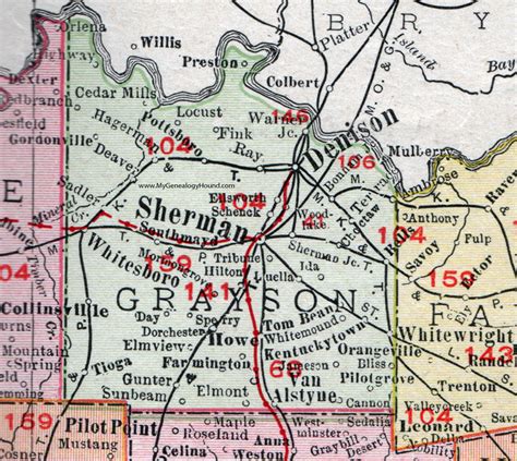 Grayson County Texas 1911 Map Rand Mcnally Sherman Denison Van