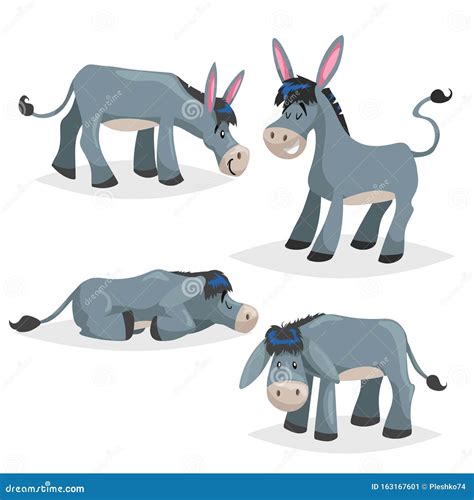 Cute Cartoon Donkeys Set Simple Gradient Farm Animals Collection