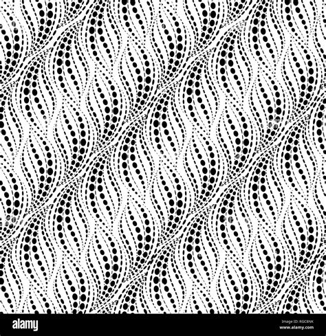 Wavy Line Dotted Seamless Pattern Stylish Floral Texture With Leaves