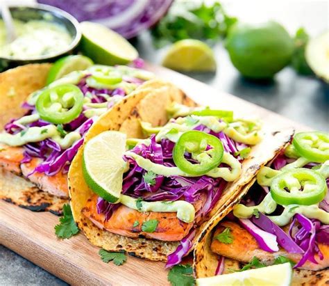 Salmon Fish Tacos With Avocado Crema Kirbies Cravings