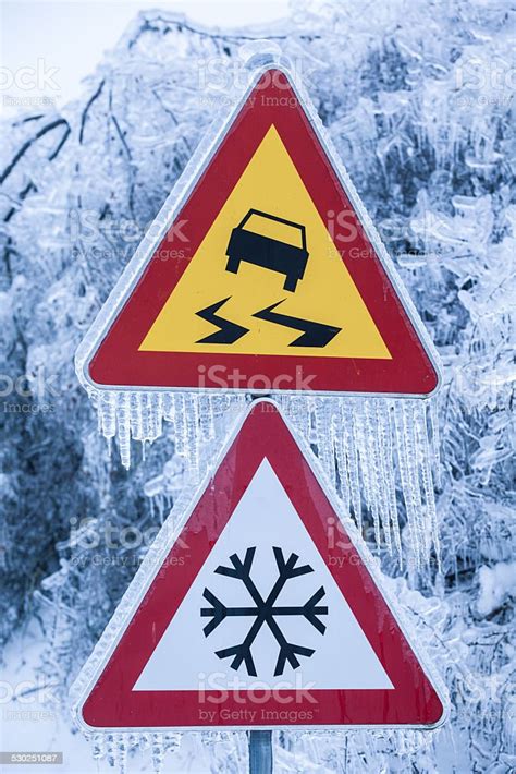 Dangerous And Icy Road With Sleet Covered Trees Stock Photo Download