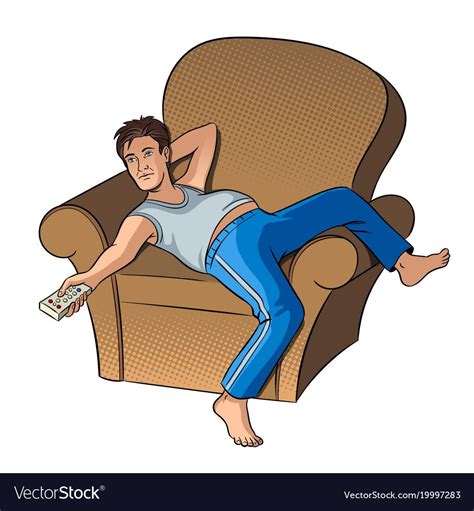 Lazy Guy Watching Tv Pop Art Style Vector Illustration Human Illustration Isolated Image On