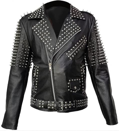 Mens Real Leather Spike Jacket Studded Cropped Jacket Steam Punk Style