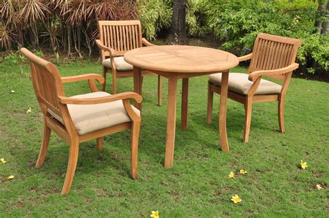 Teak Dining Set3 Seater 4 Pc 36 Round Table And 3 Stacking Arbor