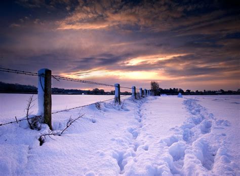 Nature Snow Winter Traces Sunset Fence Photo 3436 Hd Stock