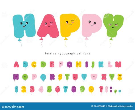 Balloon Comic Font For Kids Kawaii Colorful Abc Letters And Numbers