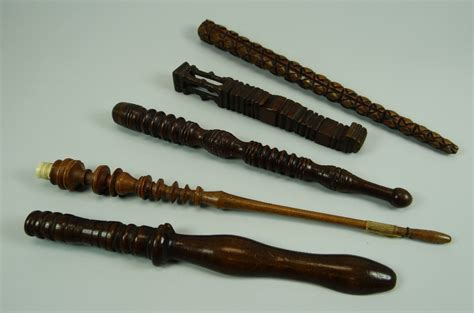 Five Carved 18th19th Century Knitting Sticks Of Various Forms Styles